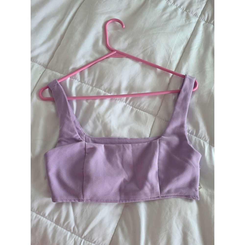 Princess Polly Crop Top Lilac Square Neck Sleeveless Side Zip Summer Casual